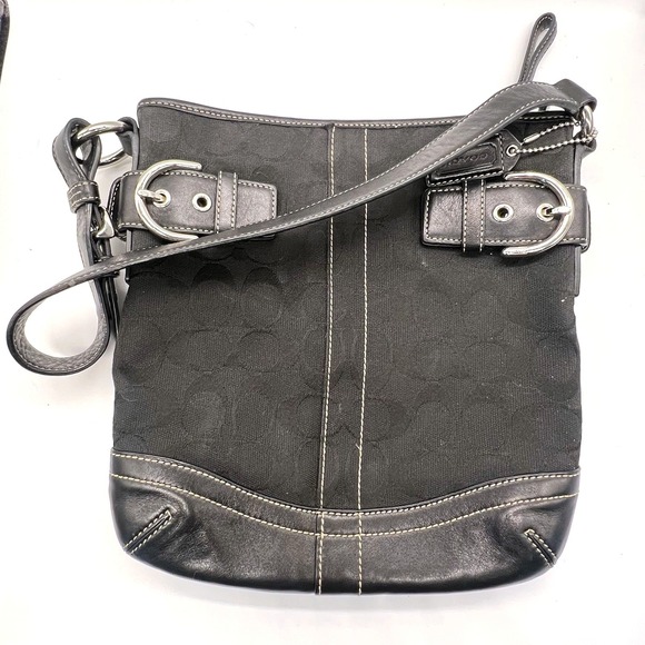 Coach Handbags - Coach Signature Jacquard Black Fabric‎ With Leather Shoulder Bag Hobo J05M-3577